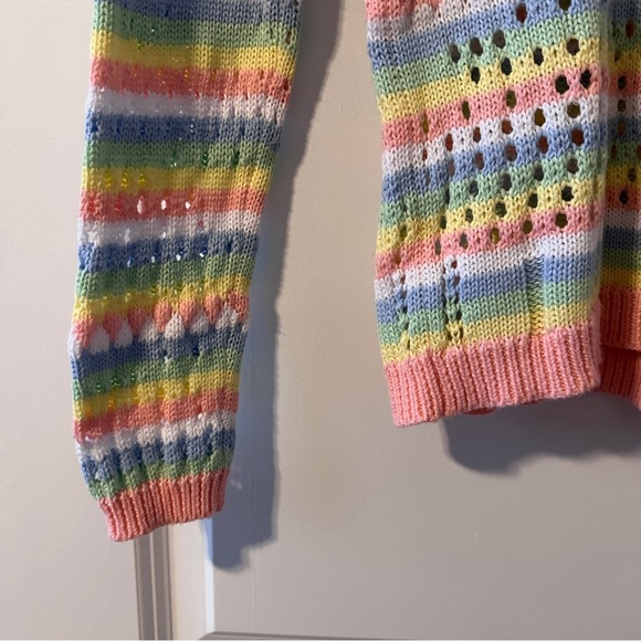 Elliott Lauren Multicolor Open Knit Crewneck Sweater Women’s Size XS Pastel EUC - Picture 7 of 15